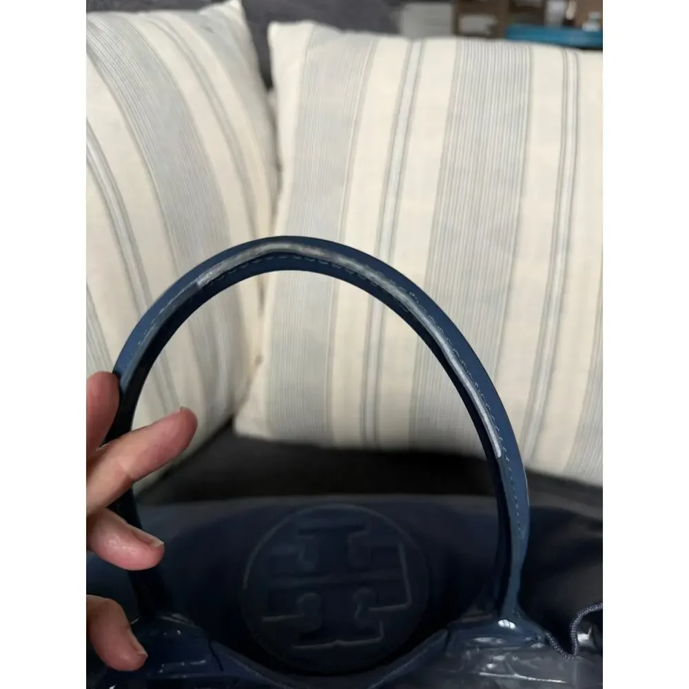 Tory Burch Ella Patent Leather Small Nylon Tote Blue